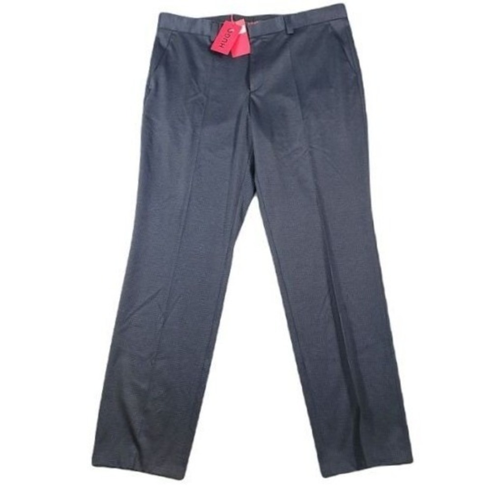 Hugo Boss Modern-Fit Dress Pants Mens 40x34 Navy Mini Check‎ Stretch $198 NEW